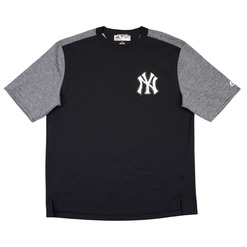 New York Yankees Majestic Shirt Mens Large Black Grey Therma Base MLB Training